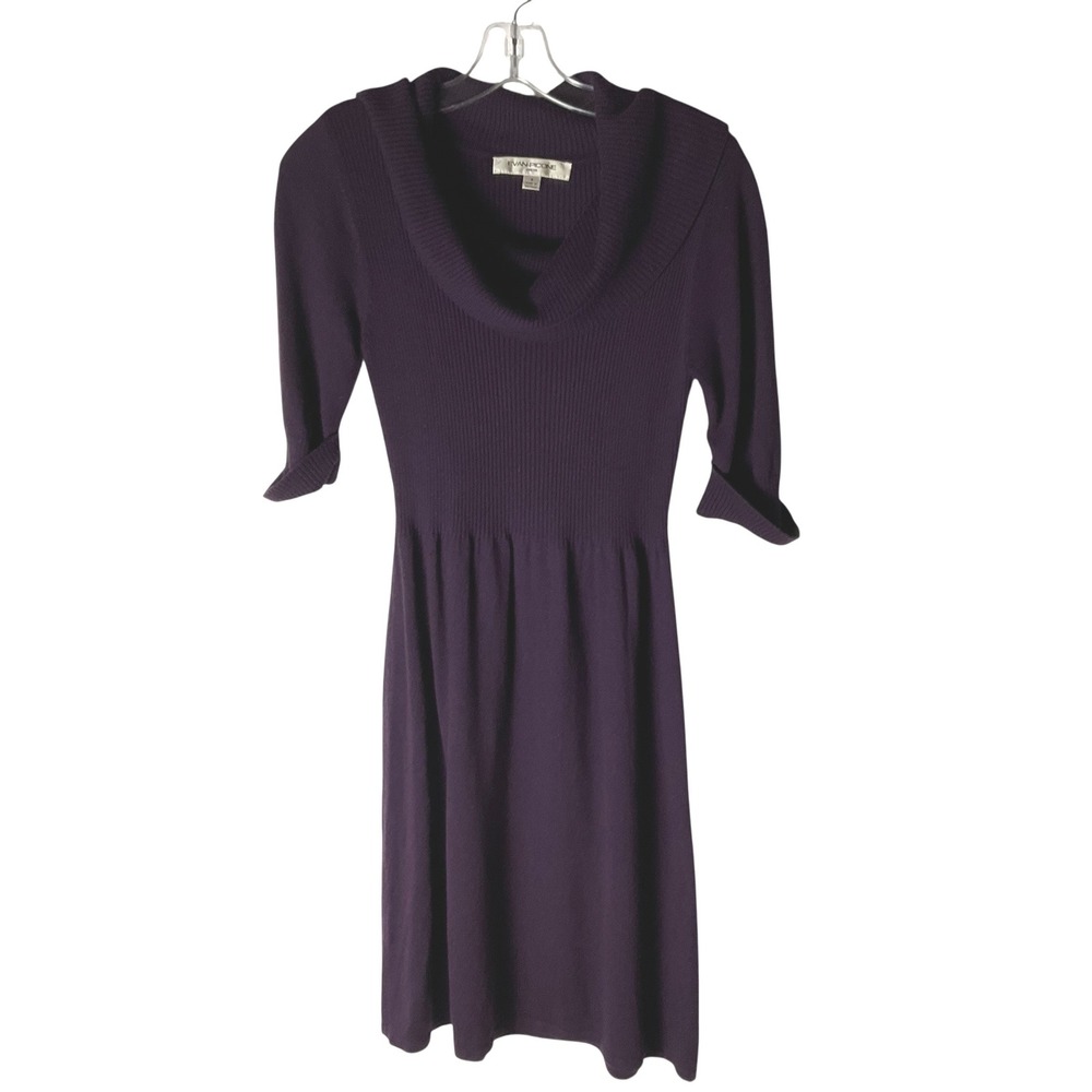 Evan Picone Womens Cowl Neck Sweater Dress‎ Ribbed Knit Purple Size Small